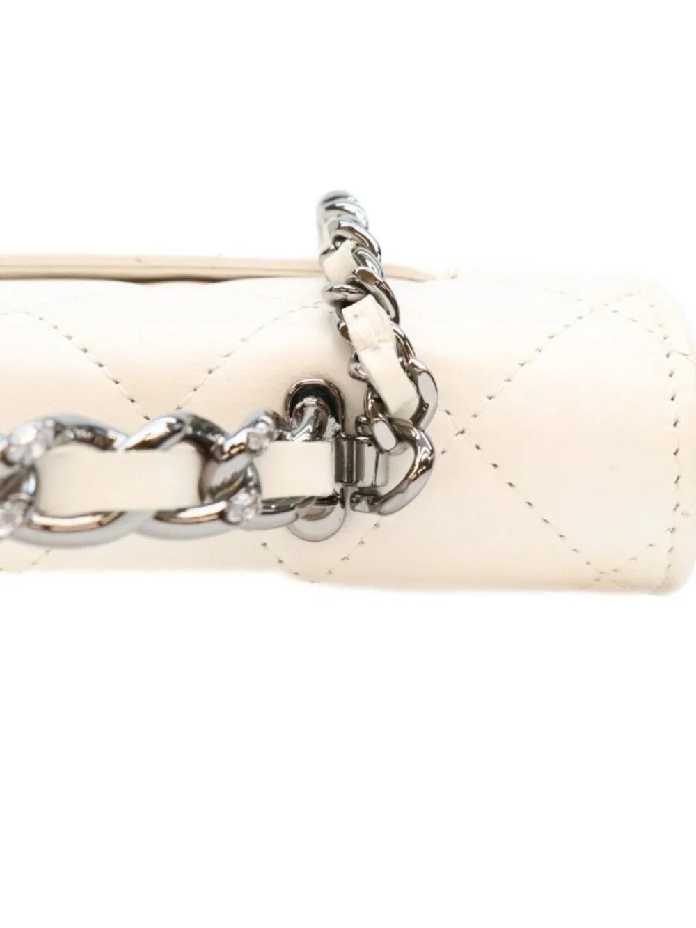 Chanel White Lambskin Silver Chain Top Handle Wallet Shoulder Bag